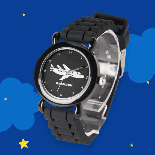 Kinder Flugzeug Jungen Schwarz Benutzername Armbanduhr