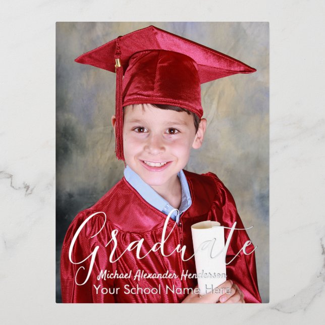 Kinder Foto Abschluss Folie Einladungspostkarte (Vorderseite)