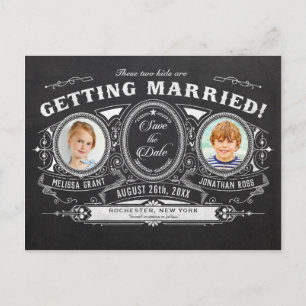 Kinder Foto Save-the-Date Postkarten Schiefertafel