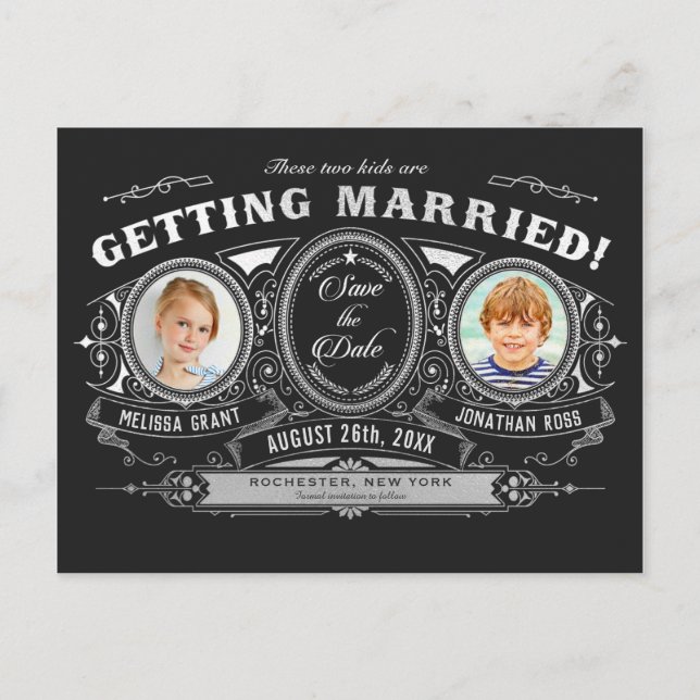 Kinder Foto Save the Date Postkarten Silberstreife (Vorderseite)