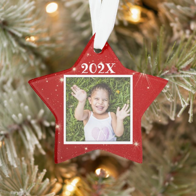 Kinder Foto Twinkling Stars Roter Weihnachtsschmuc Ornament (Baum)
