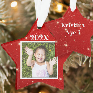 Kinder-Foto-Weihnachtsbaumanhänger mit funkelnden Ornament