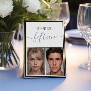 Kinder Fotos Alter 15 Staubblau Handschrift Hochze Tischnummer