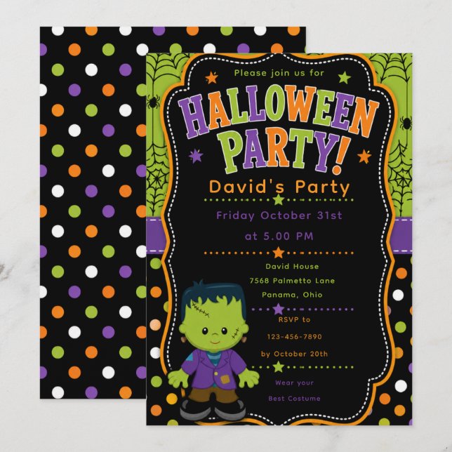 Kinder Frankenstein Halloween-Party Einladung (Vorne/Hinten)