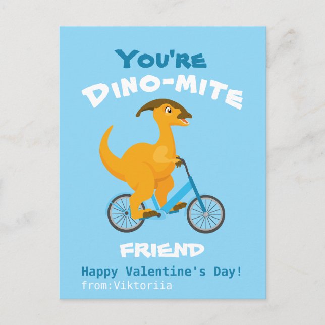 Kinder Freundschaft Valentinstag lustiger Dinosaur Postkarte (Vorderseite)