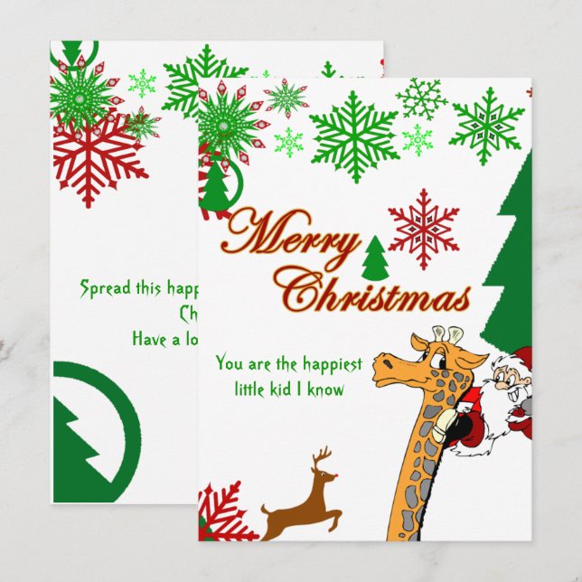 Kinder frohe Weihnachtsfeiertage Giraffe Rentier (Vorne/Hinten)