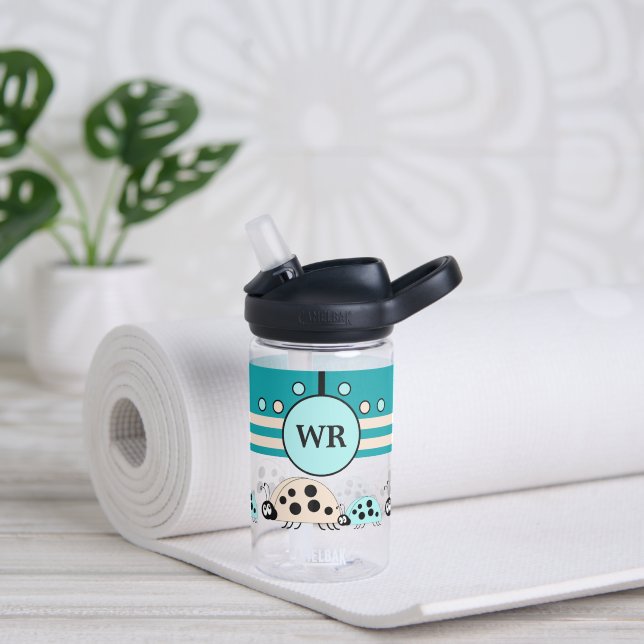 Kinder fügen Initialen ladybugs türkis creme hinzu Trinkflasche (Yoga)