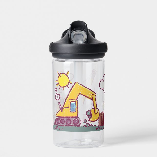 Kinder Fun Bagger und Kranbaufahrzeug Trinkflasche (Vorne)