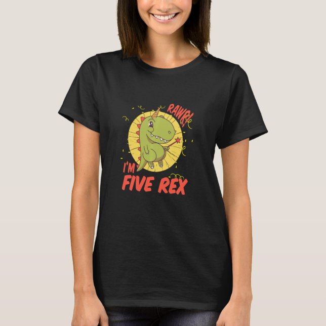 Kinder Fünf Rex 5. Geburtstag Shirt Fünf Dinosauri (Vorderseite)