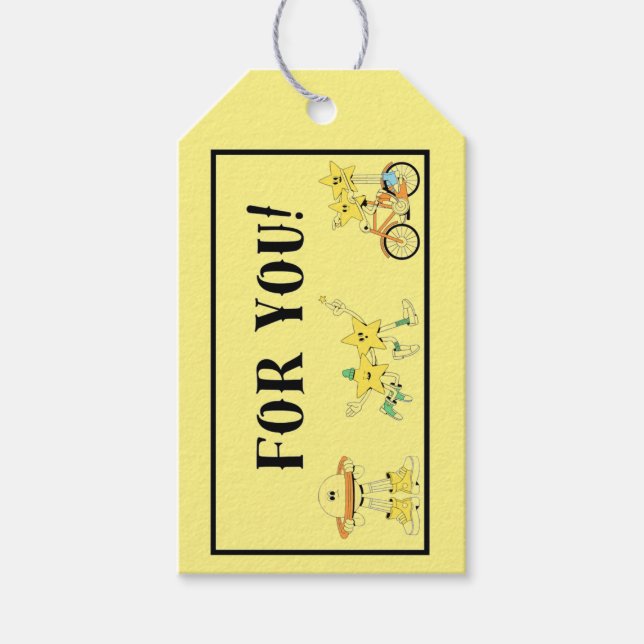 Kinder für euch stern Cartoon Gelbes Gepäck Gesche Geschenkanhänger (Vorderseite)