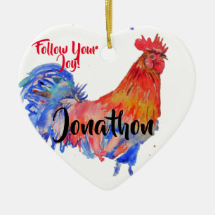 Kinder für Hühnerrooster Aquarell Keramik Ornament