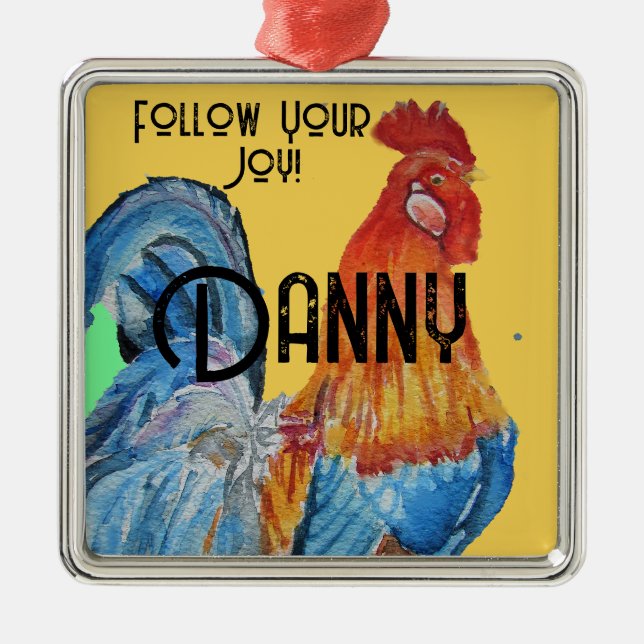 Kinder für Hühnerrooster Aquarell Ornament Aus Metall (Vorne)