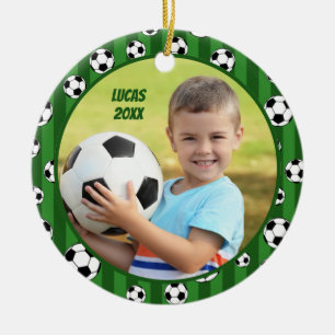 Kinder Fußball-Muster Zwei Fotos Weihnachten Keramik Ornament