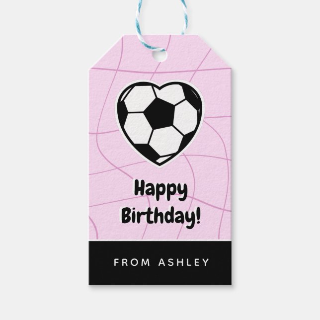 Kinder Fußballherz gestapelte Ball Girls Name Rosa Geschenkanhänger (Vorderseite)