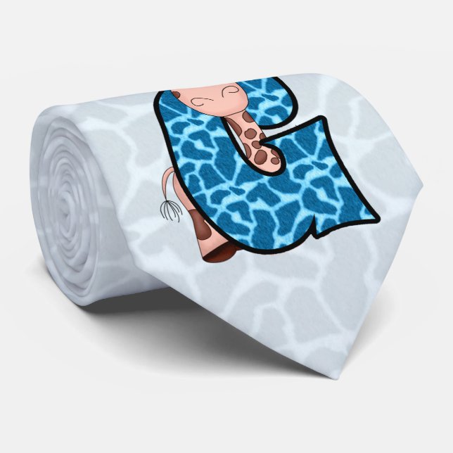 Kinder "G" Monogramm | Blauer und brauner Giraffe Krawatte (Gerollt)
