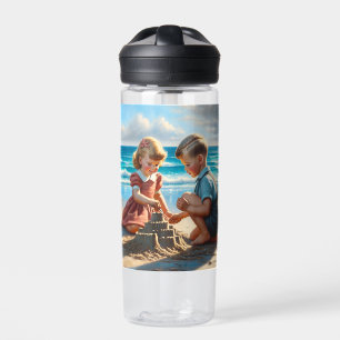 Kinder Gebäude einer Sandburg am Strand Trinkflasche