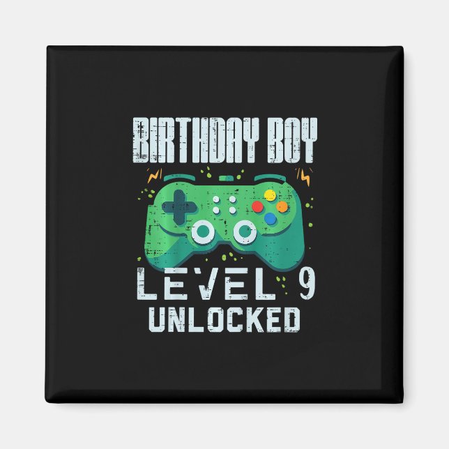 Kinder Geburtstag Junge Level 9 Freigeschaltet Gam Magnet (Vorne)