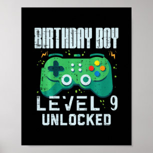 Kinder Geburtstag Junge Level 9 Freigeschaltet Gam Poster