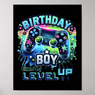 Kinder Geburtstag Junge Level Up Gamer Controller  Poster