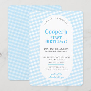 KINDER GEBURTSTAG vintage Gingham-Muster Junge bla Einladung