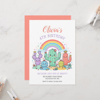 KINDER GEBURTSTAGSFEIER Kawaii Regenbogen Kaktus s Einladung