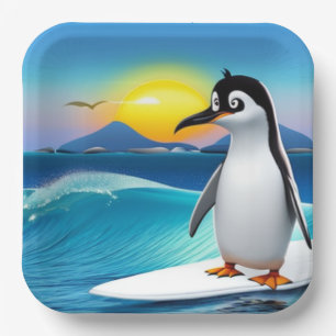 Kinder Geburtstagsparty Pinguin Surfen Pappteller