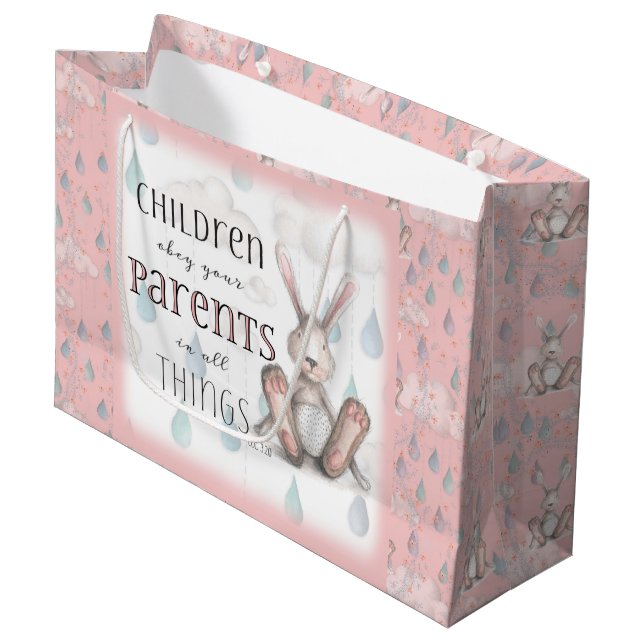 Kinder gehorchen ihren Eltern - Spalte 3:20 - Rosa Große Geschenktüte (Vorderseite Schrägansicht)