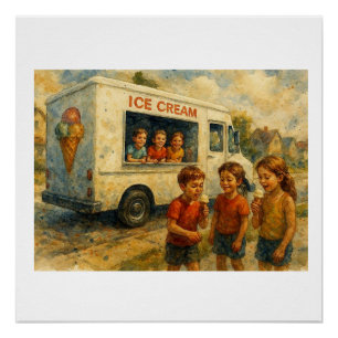 Kinder genießen Eiswagen, Poster
