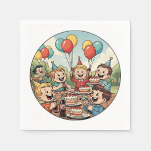 Kinder genießen ihre Kuchen, Sodas und Balloons Serviette