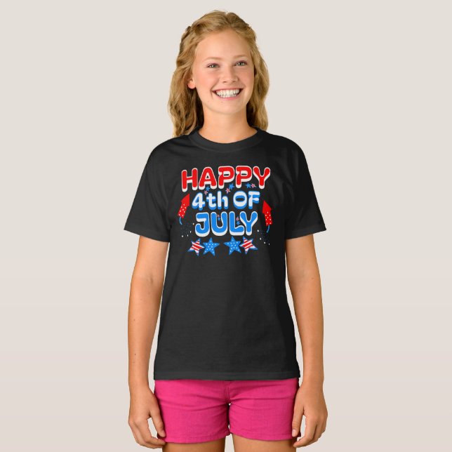 Kinder glücklich 4. Juli T-Shirt (Vorne ganz)