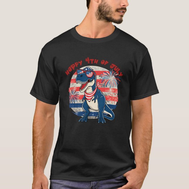 Kinder glücklich am 4. JULI Amerisaurus T Rex Red  T-Shirt (Vorderseite)
