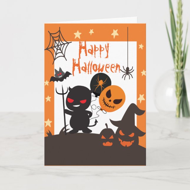 Kinder glücklich Halloween Orange Black Karte (Vorderseite)