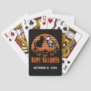 Kinder glücklich Halloween Skeleton Katze Retro So Spielkarten