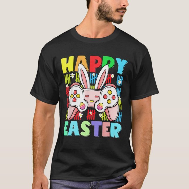 Kinder glücklicher Ostervideospielcontroller mit s T-Shirt (Vorderseite)