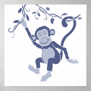 Kinder Grafik Blau Affe Poster