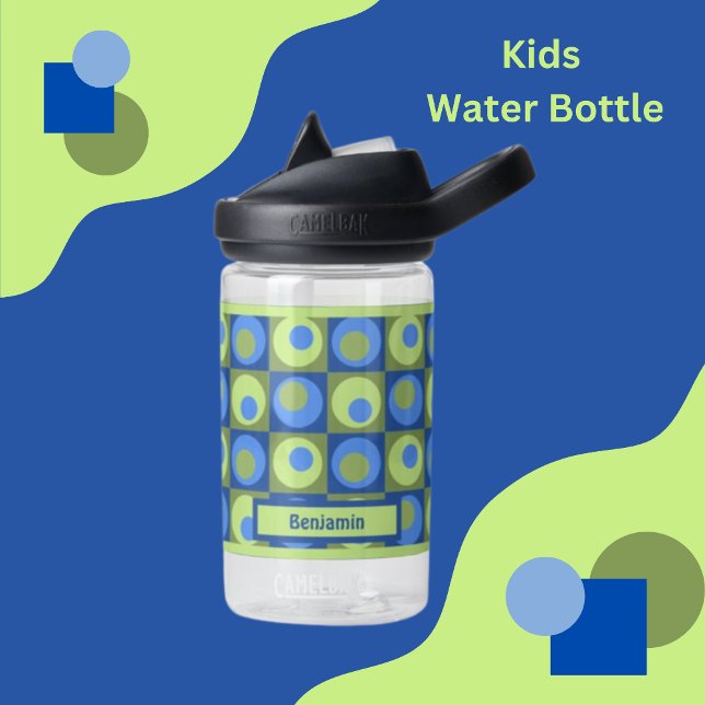 Kinder Green Blue Personalisiert Dot Square Thema Trinkflasche (Von Creator hochgeladen)