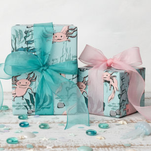 Kinder grün und rot rosa Unterwasser Axolotl Zeich Geschenkpapier