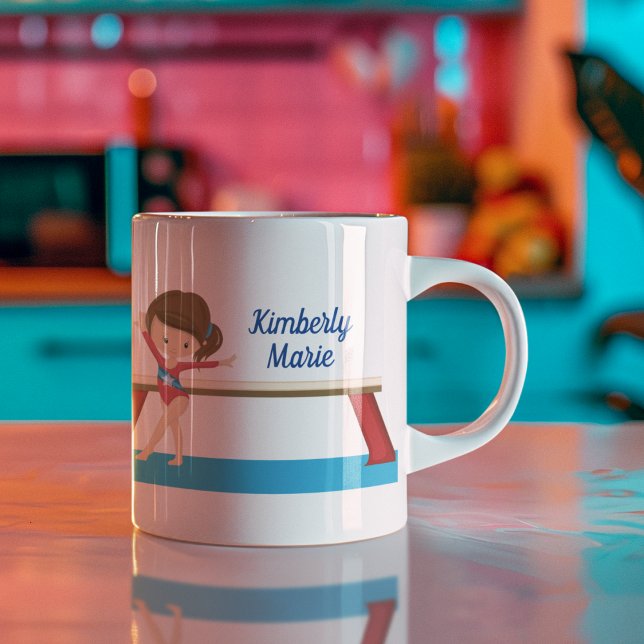 Kinder Gymnastik Blaues Monogramm Gymnast Mädchen Kaffeetasse (Von Creator hochgeladen)
