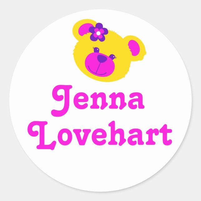 Kinder haben den Namen "Pink white teddy girls Auf Runder Aufkleber (Vorderseite)