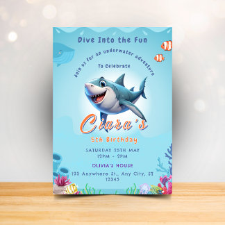 Kinder Haifische Party Einladungen mit Meereslebew