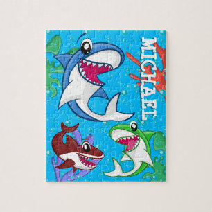 Kinder Haifischfisch Cartoon unter Wasser Blauer O Puzzle