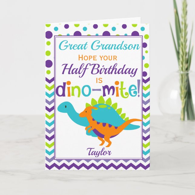 Kinder Hälfte Geburtstag 6 Monat Dinosaurier Dino- Karte (Vorderseite)