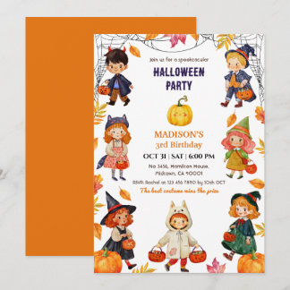 Kinder Halloween-Geburtstagsfeier Kostüm Kürbis sü Einladung