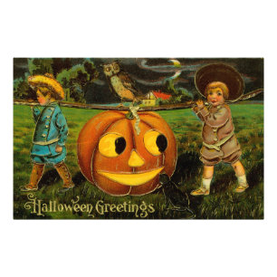 Kinder Halloween Kürbisernte Jack-o-Lantern Kürbis Fotodruck