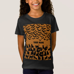 Kinder Halloween schwarze Katze und Fledermaus Mus T-Shirt