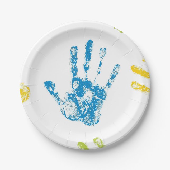 Kinder Handprints in der Farbe Pappteller (Vorderseite)