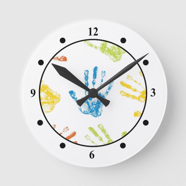 Kinder Handprints Runde Wanduhr (Vorderseite)