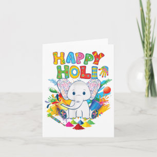 Kinder Happy Holi Festival Indien Farbe Elefant Hi Karte