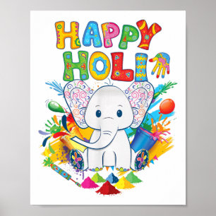 Kinder Happy Holi Festival Indien Farbe Elefant Hi Poster