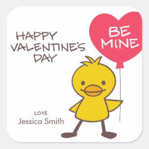 Kinder Happy Valentine's Day Duckling BE MINE Quadratischer Aufkleber